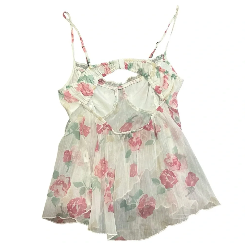 Social Tourist Asymmetrical Hem Chiffon Babydoll Top Size Medium - Picture 3 of 8